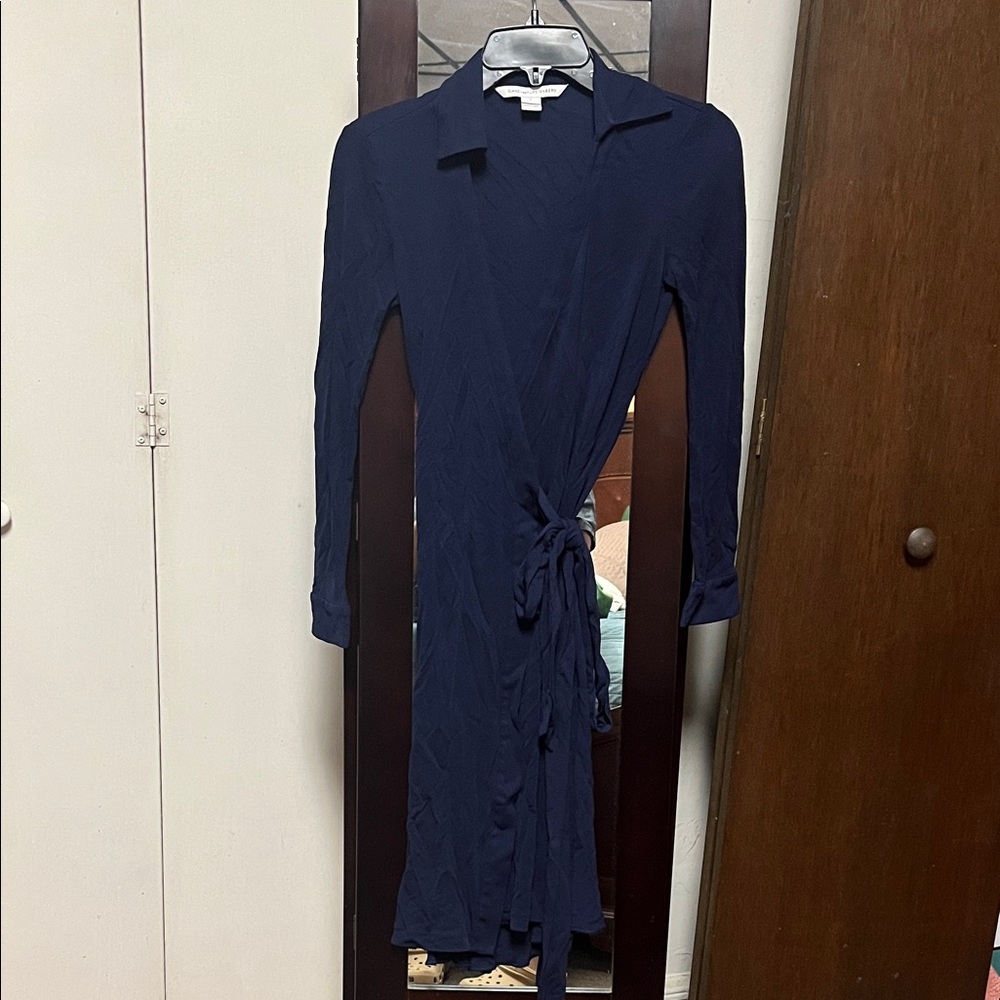 Diane Von Furstenberg Deep Blue Long Sleeve Wrap Dress